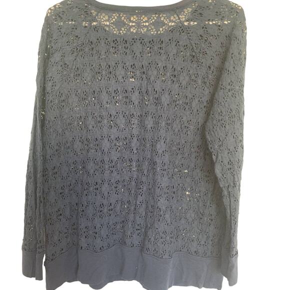 Chico’s Crocheted Top 2 US 12 L Navy Lace Whimsy Goth Long Sleeves Blouson - Picture 2 of 5